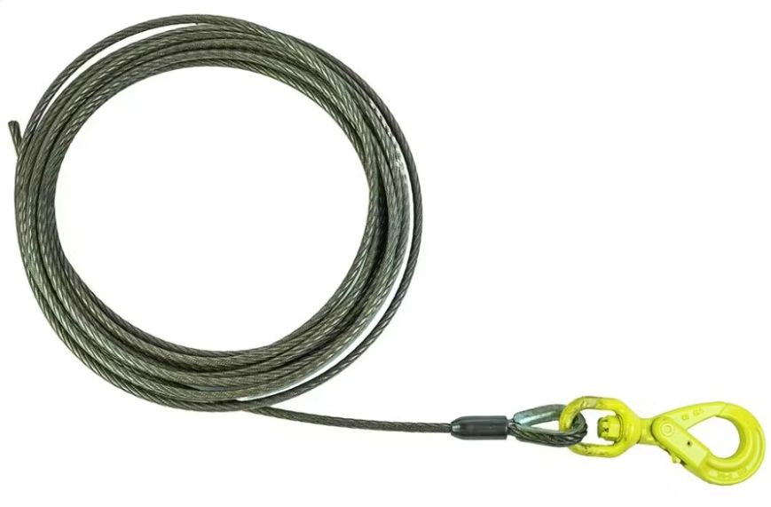 SafeAll Swaged Winch Line with Self-Locking Swivel Hook, Length: 50ft, Size: 3/8"