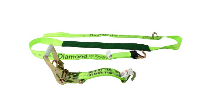 2" x 20' Ratchet Wheel Strap w/ Wire Hooks &amp; 2" Low Profile Sleeve, Colors: GREEN