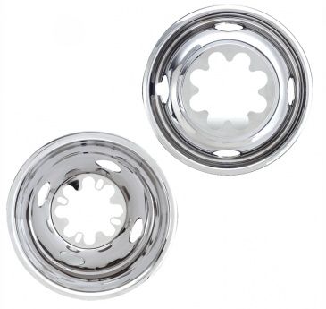 16" X 6.5" 8 LUG FOR 2001-2007 GMC/CHEVROLET SILVERADO 3500 POLISHED STAINLESS WHEEL SIMULATORS WITHOUT CENTERS - SET OF 4