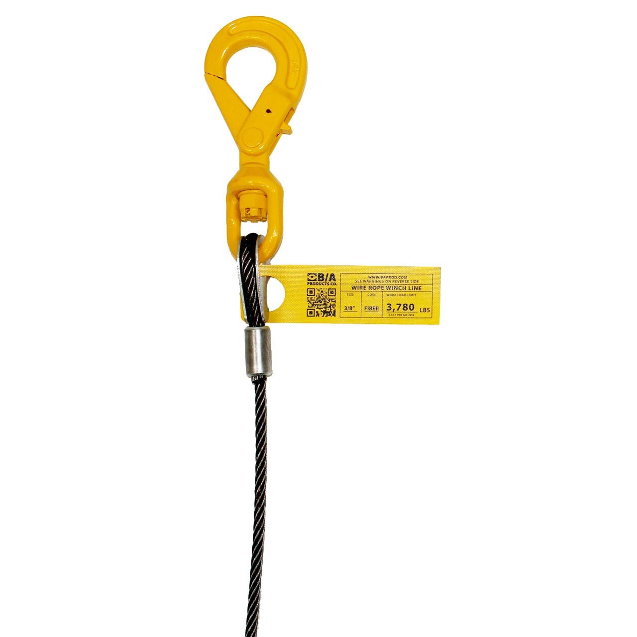 1/2" Steel Wire Rope Assembly w/Self-Locking Swivel Hook, Length: 100ft