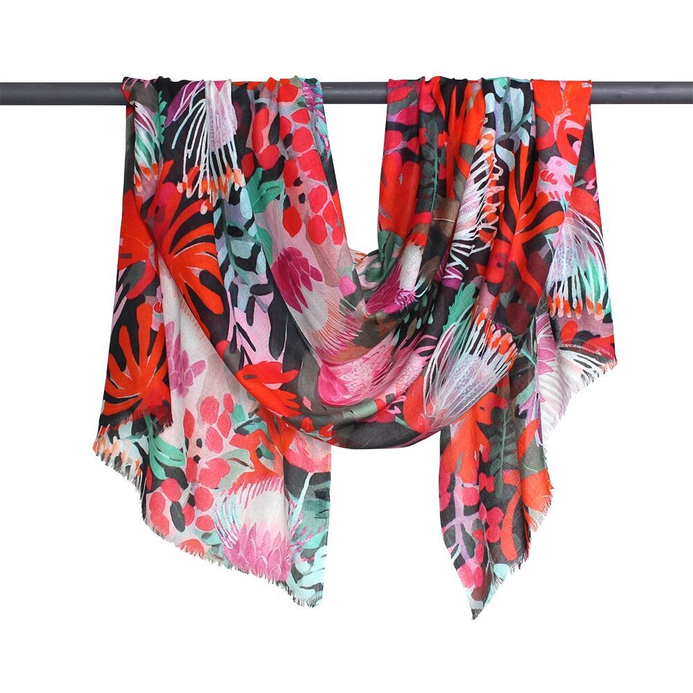Protea Flower Merino Wool Silk Scarf - Soft and Lightweight | DLUX