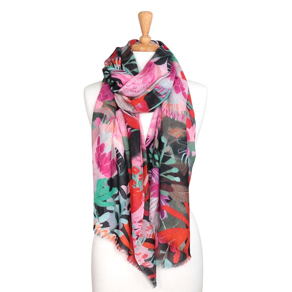 Protea Flower Merino Wool Silk Scarf - Soft and Lightweight | DLUX