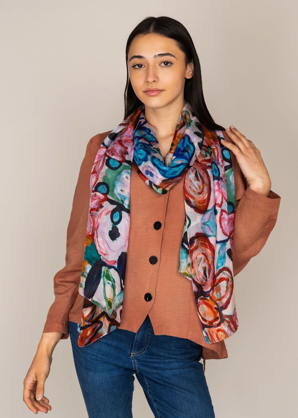 Fiore Floral Print Pure Silk Scarf