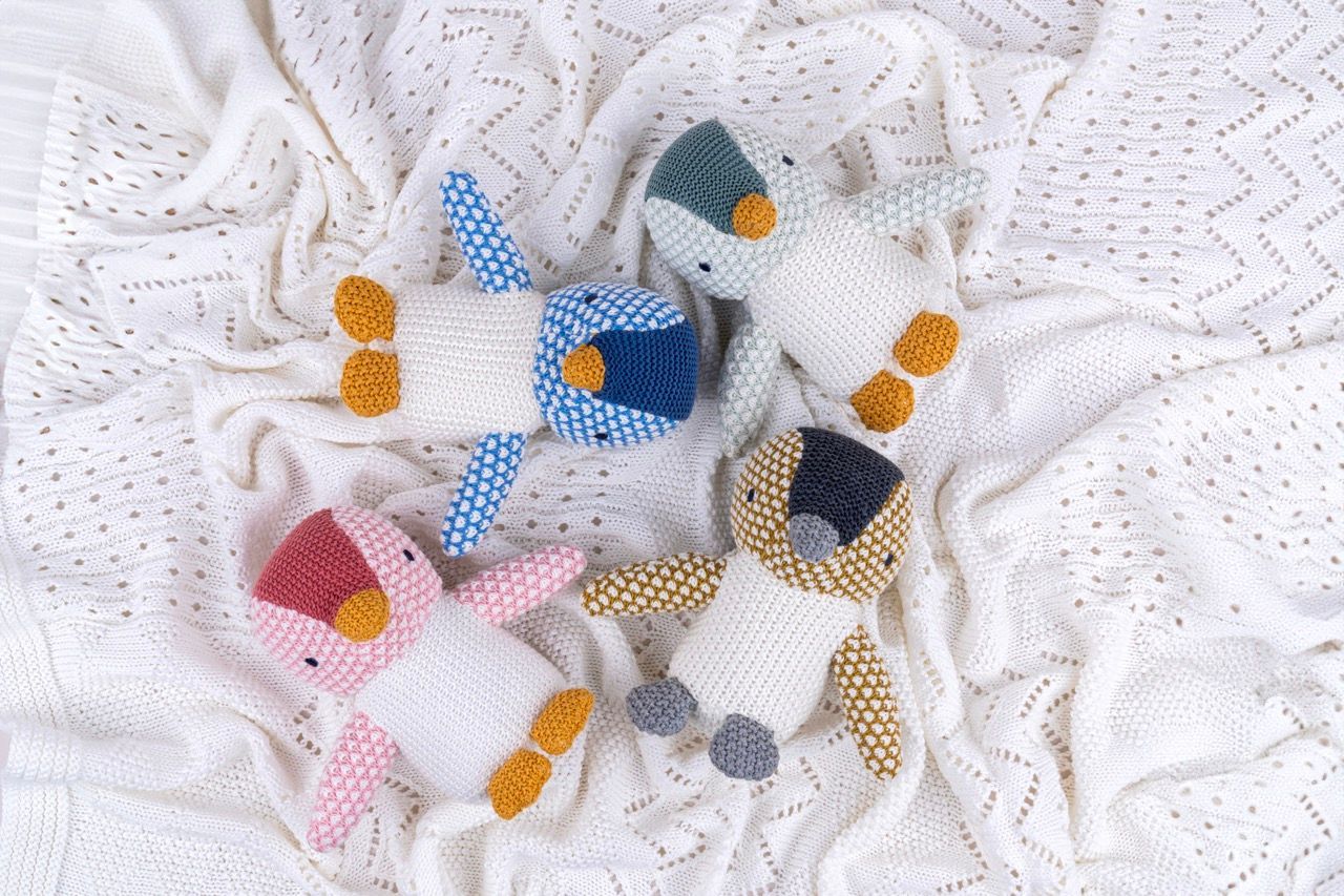 Baby Pingu Stuffed Toy - Soft, Knitted Cotton with Gentle Rattle