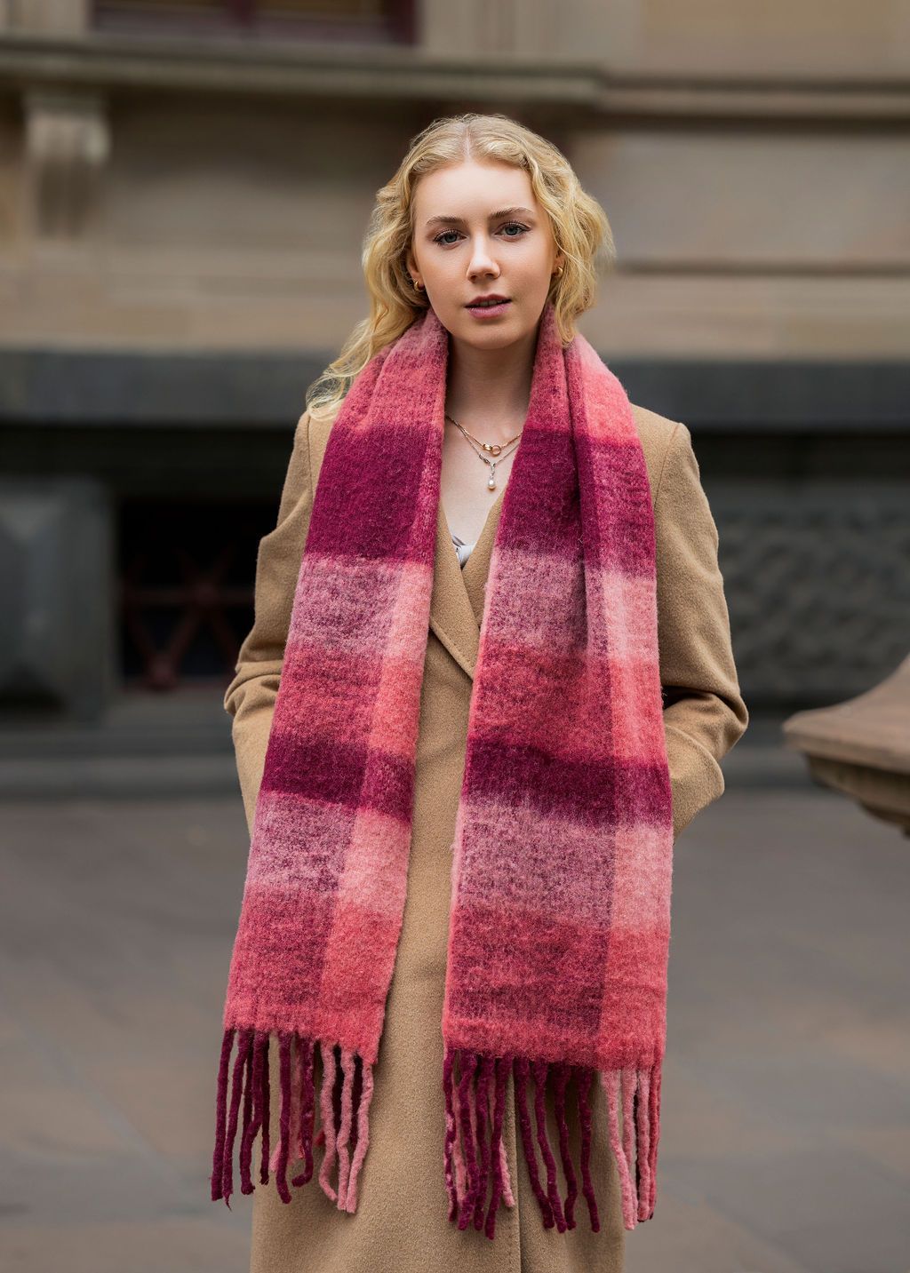 Lumi Woven Plaid Pattern Chunky Wool Mohair Scarf