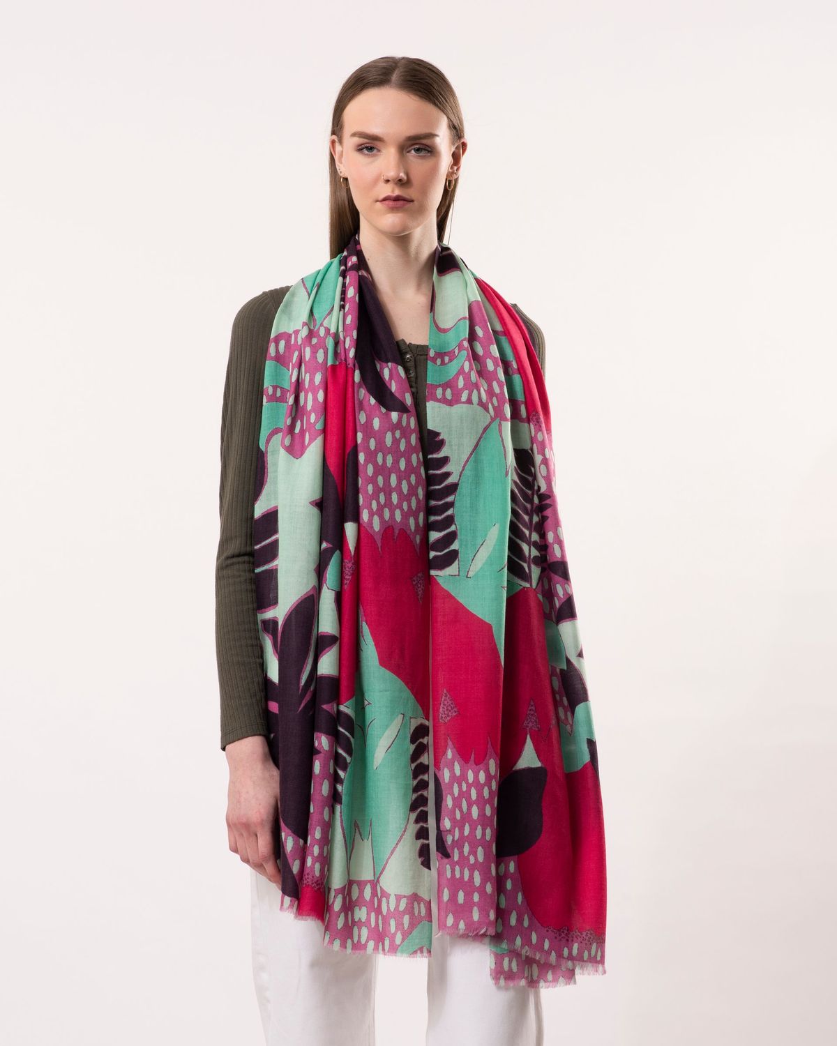 Joie Abstract Floral Print Wool Silk Scarf