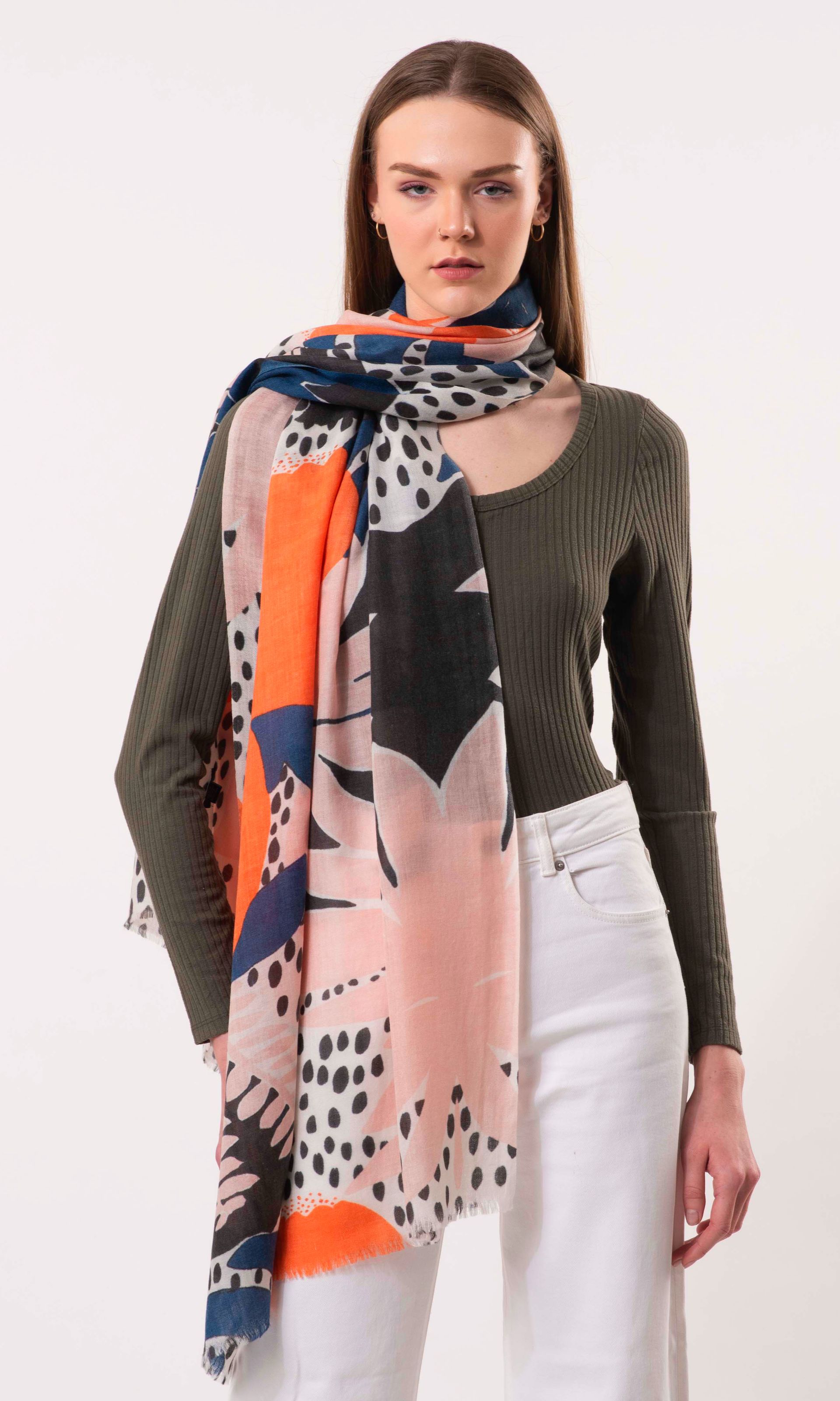 Joie Abstract Floral Print Wool Silk Scarf