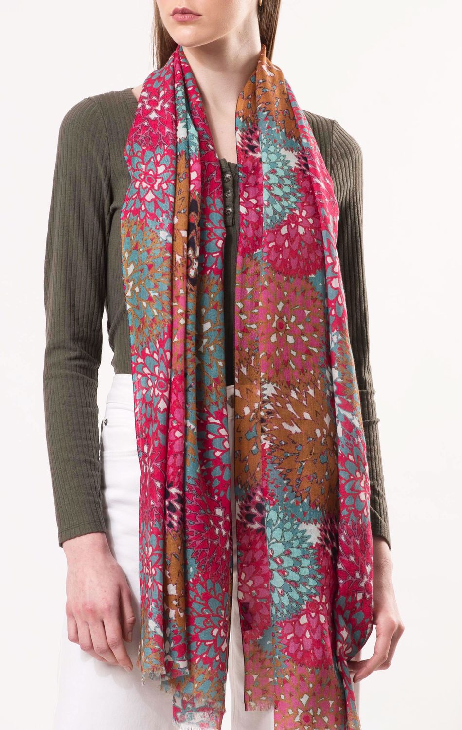 Aster Flower Design Merino Wool Scarf