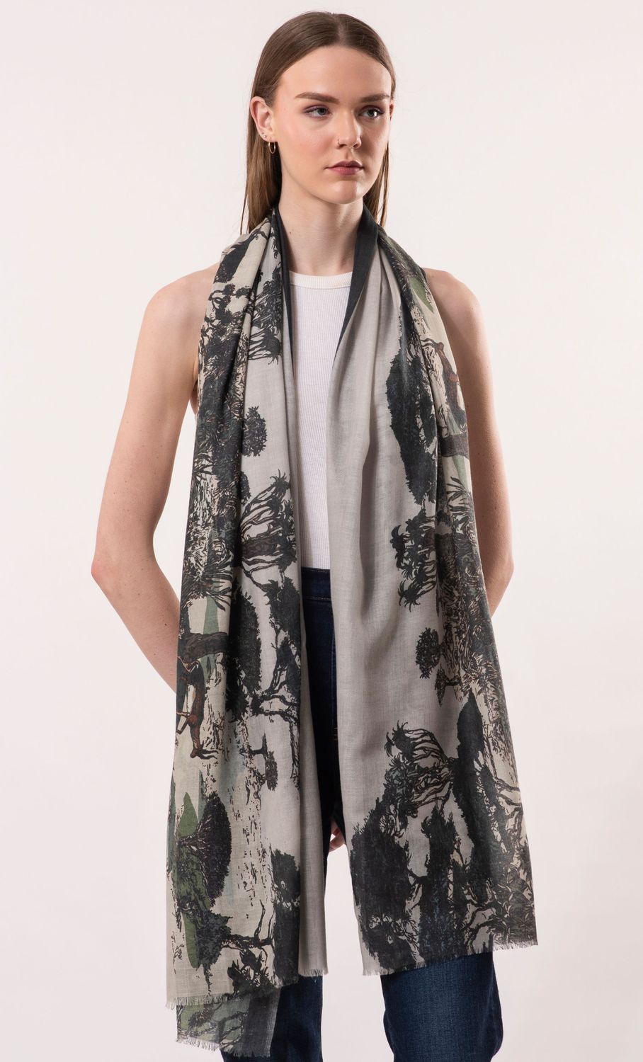 Nirvana Toile de Jouy Print Wool Silk Cashmere Blend Scarf