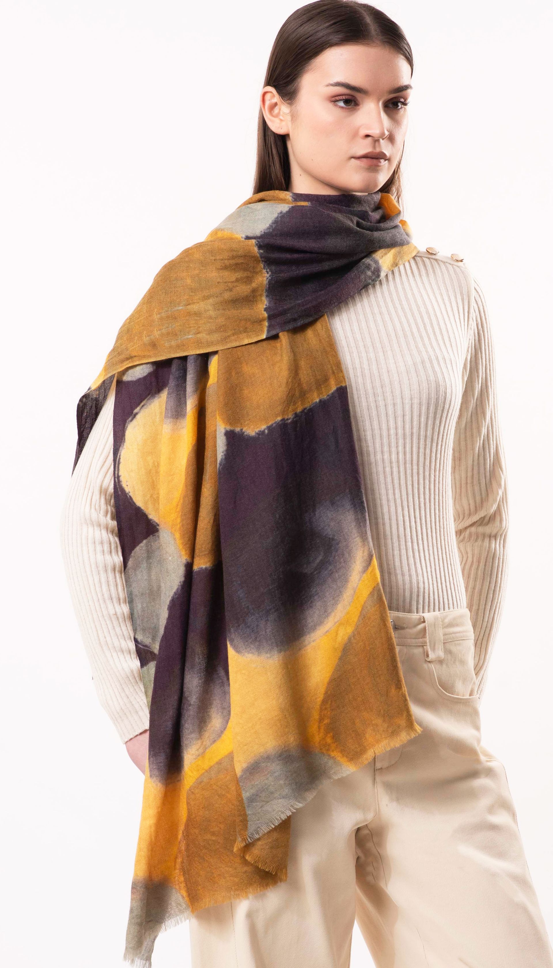 Infinity Contemporary Artistic Polka Dots Wool Silk Scarf