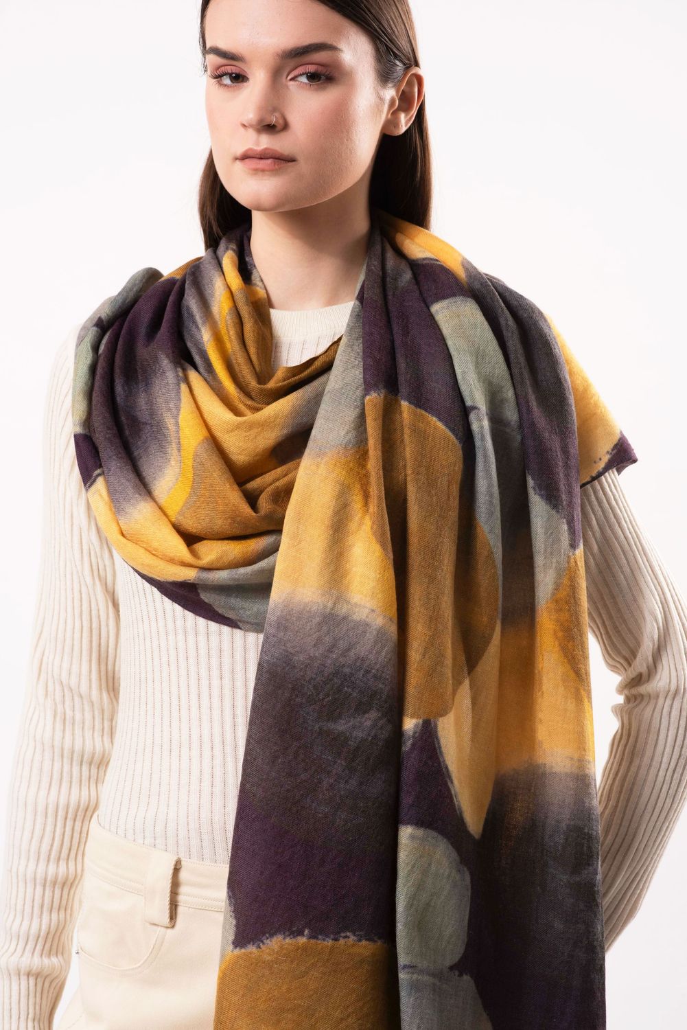 Infinity Contemporary Artistic Polka Dots Wool Silk Scarf