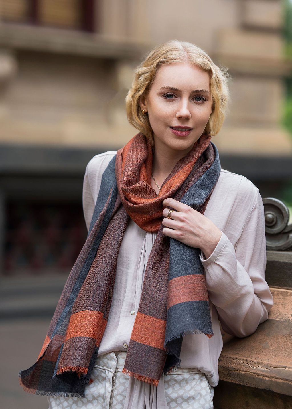 Rumi Colour Blocked Multi-pattern Weave Wool Silk Scarf