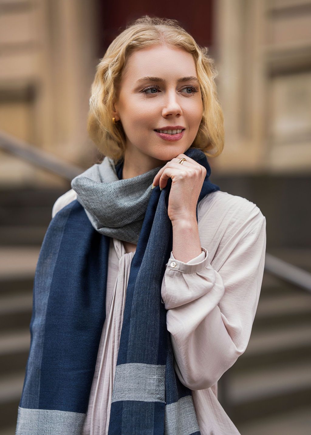 Rumi Colour Blocked Multi-pattern Weave Wool Silk Scarf