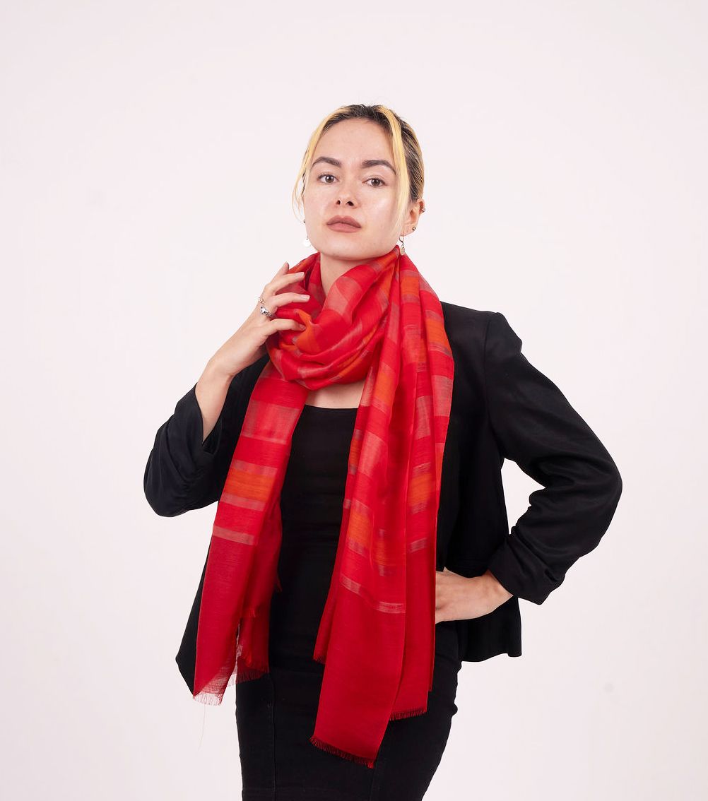 Mae Woven Stripe Wool Silk Scarf