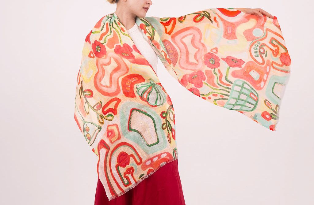 Doodle Printed Linen Scarf