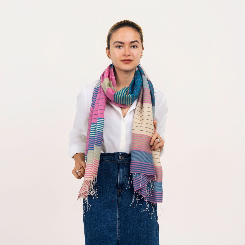 Caspia Stripe Silk Cotton Handloom Scarf