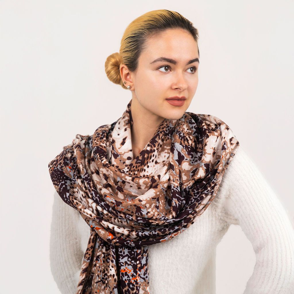 Ash Hand printed Modal Cashmere Abstract Pattern Scarf