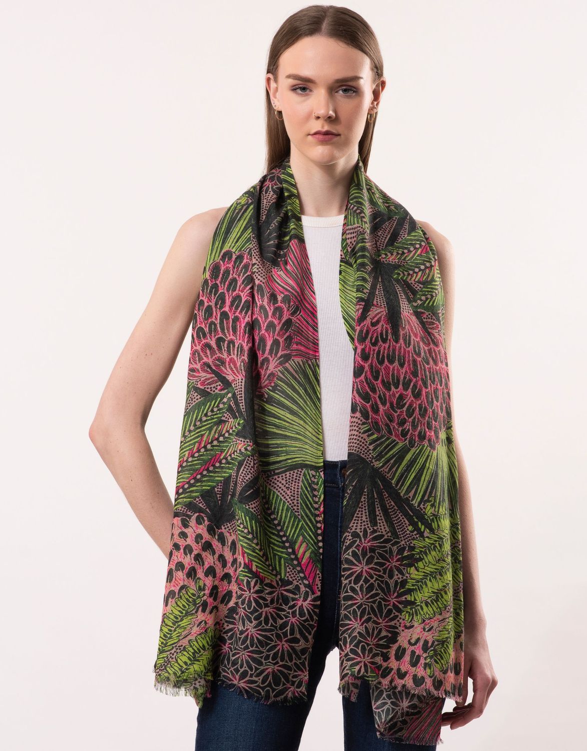 Miagi Botanical Print Wool Modal Scarf