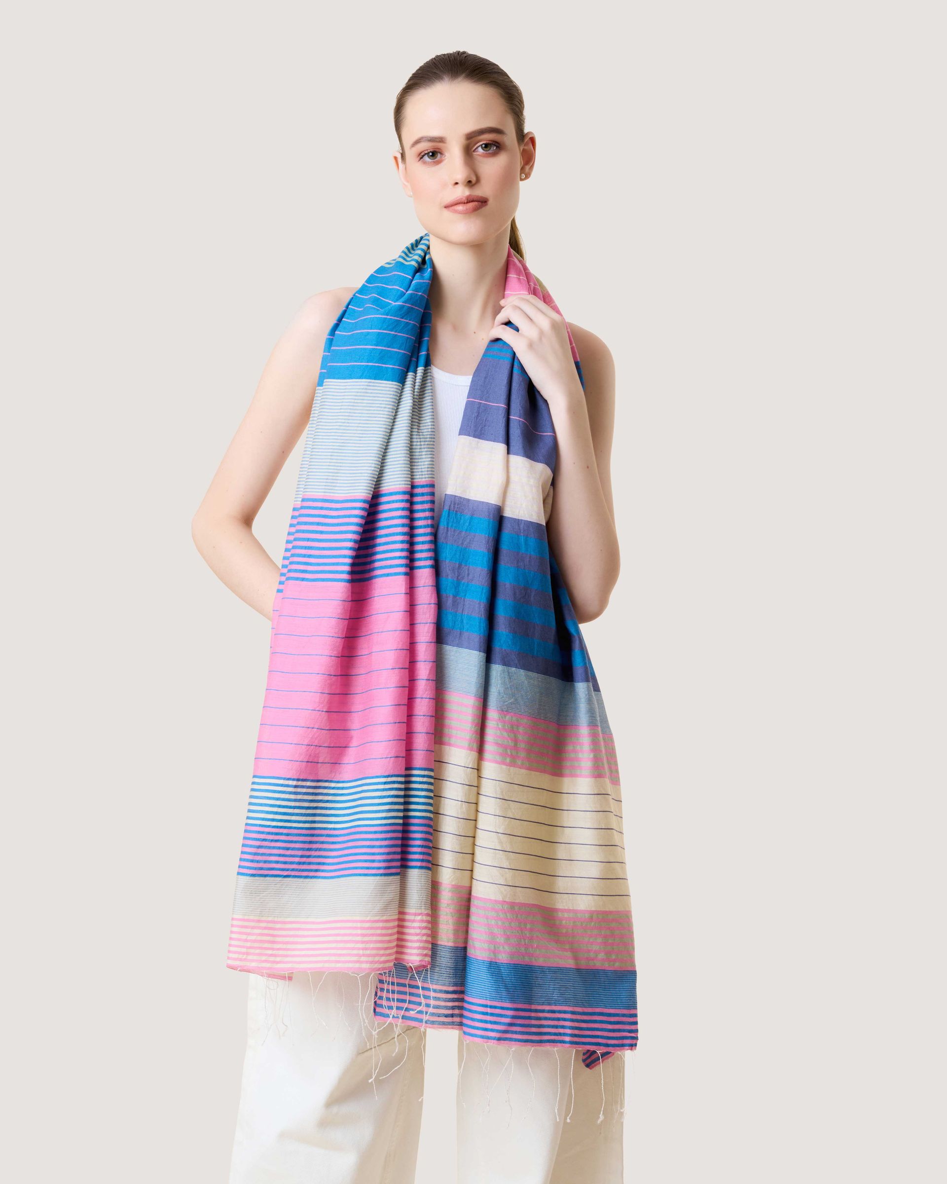 Caspia Stripe Silk Cotton Handloom Scarf