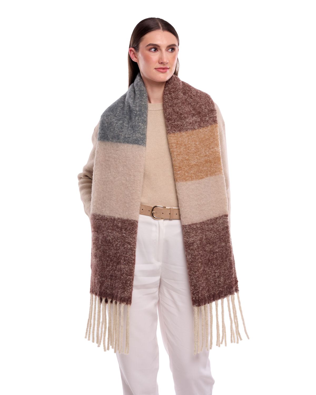 Muse Colour Blocked Chunky Wool Mohair Scarf