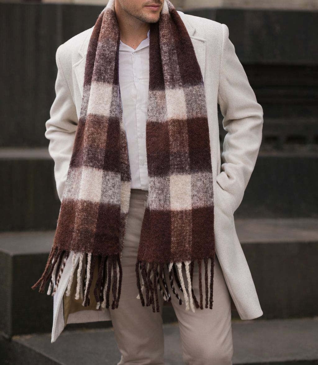 Lumi Woven Plaid Pattern Chunky Wool Mohair Scarf