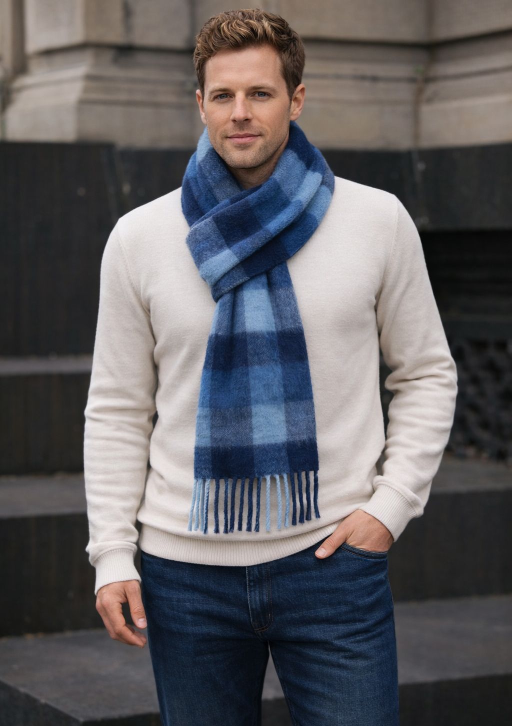 Lumi Woven Plaid Pattern Chunky Wool Mohair Scarf