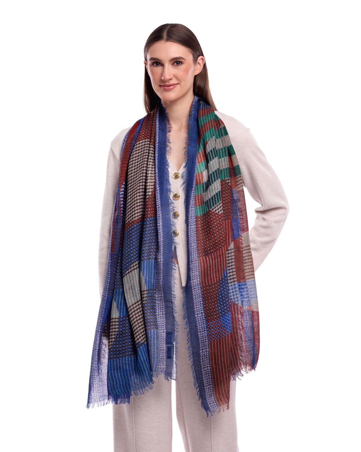 ORBIT Circles & Checks Design Merino Wool Scarf