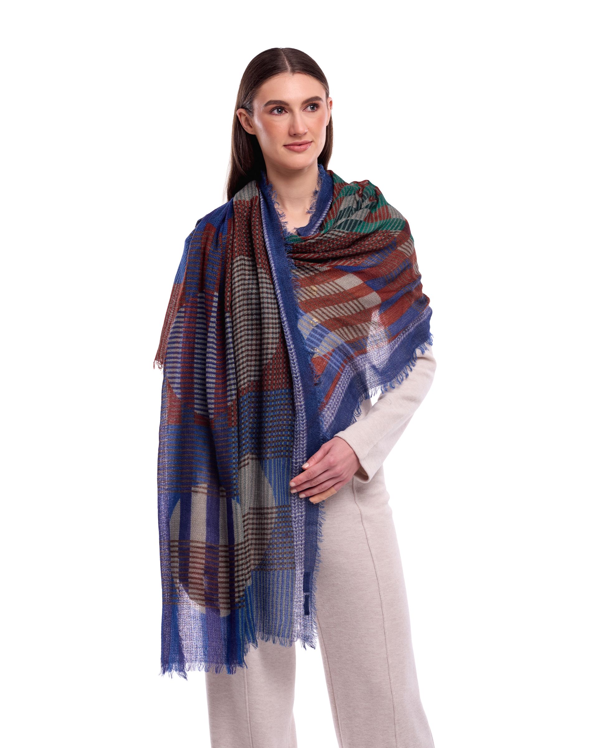 ORBIT Circles & Checks Design Merino Wool Scarf