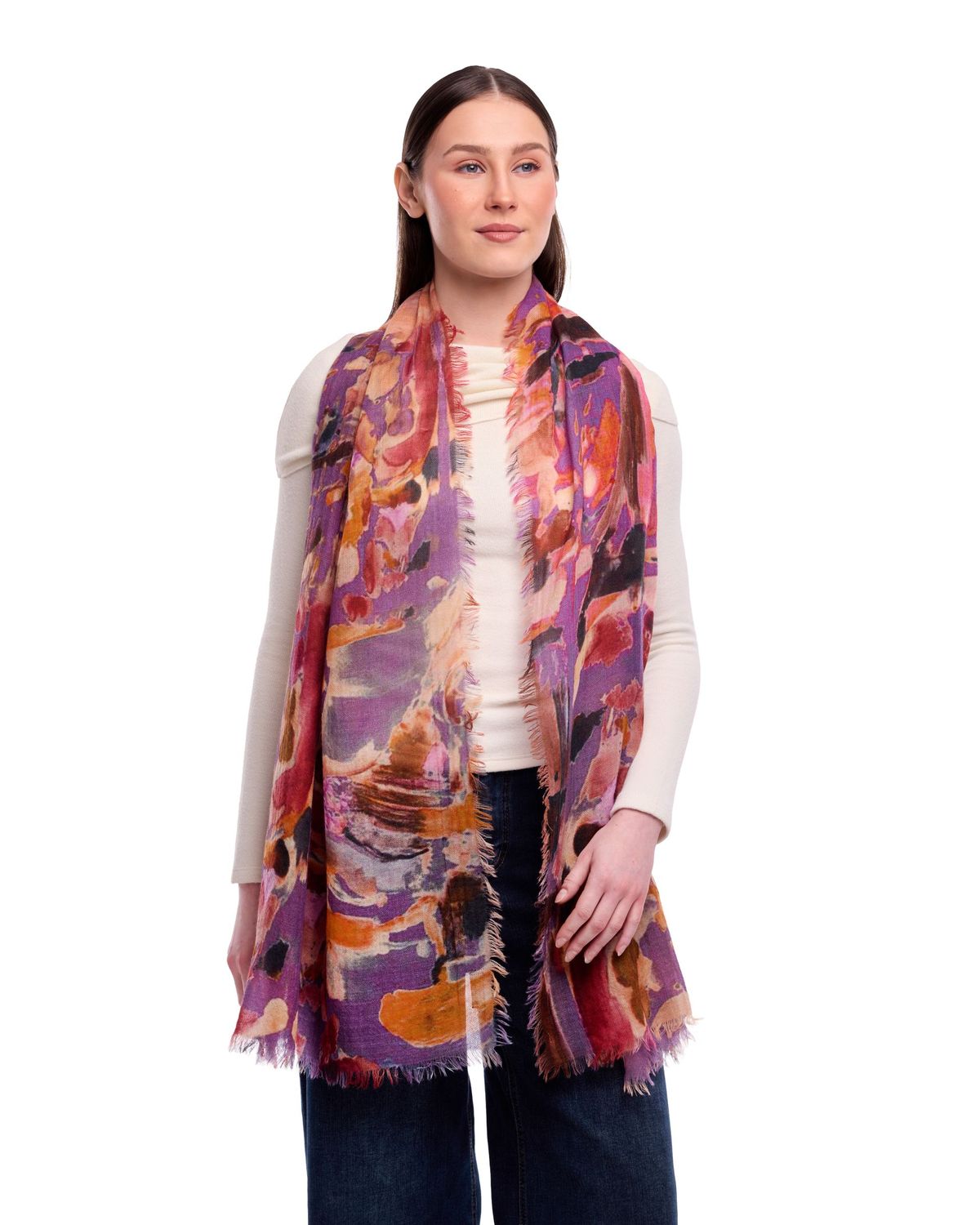 Cascade Painterly Motifs Print Merino Wool Scarf