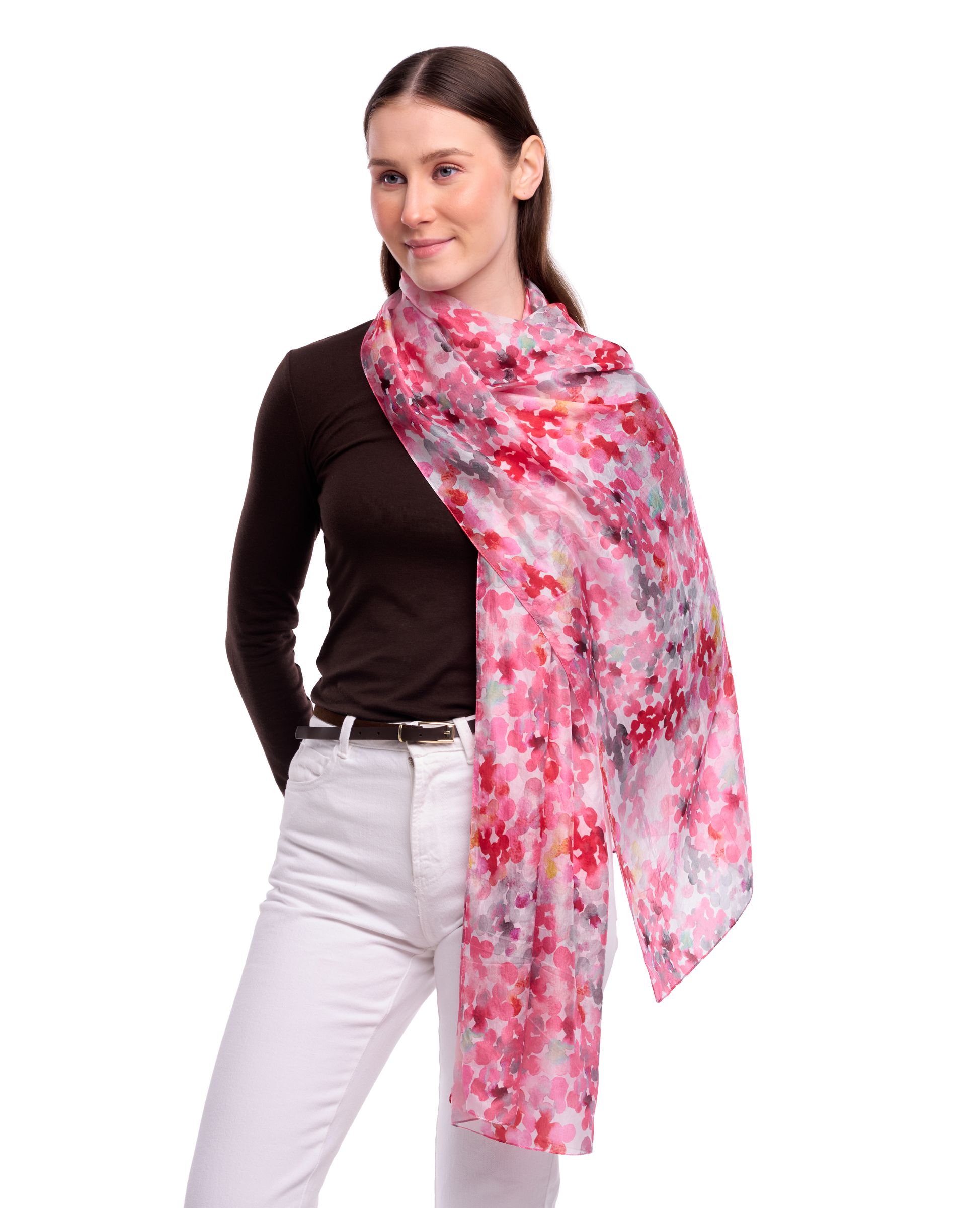 Roselle Floral Print Pure Silk Scarf