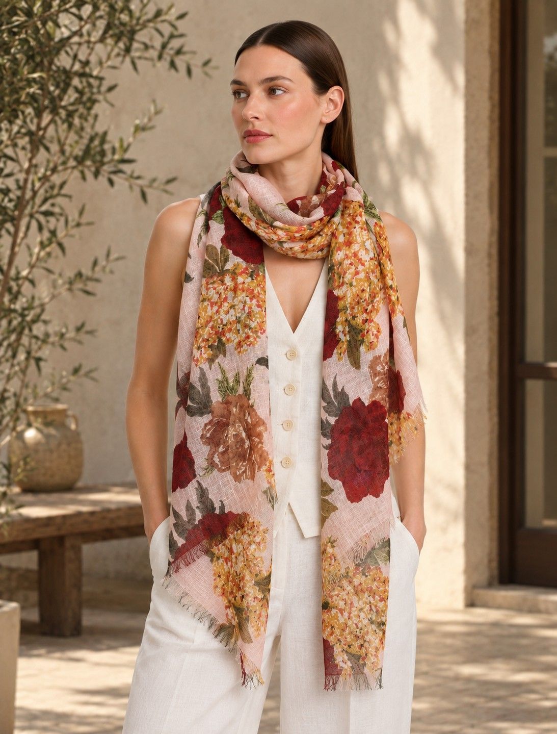 Rose Floral Hand Printed Linen Wrap