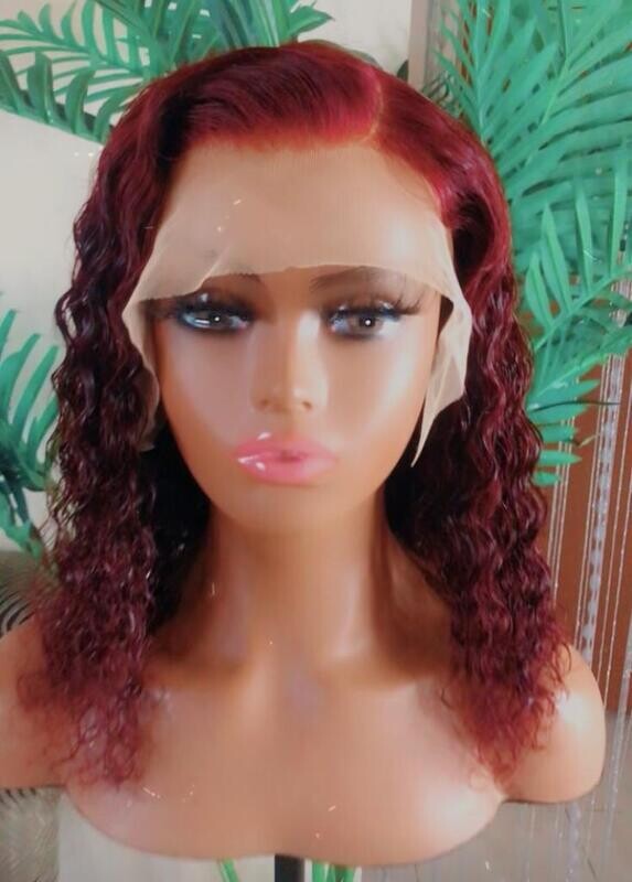 Red deep wave lace front wig