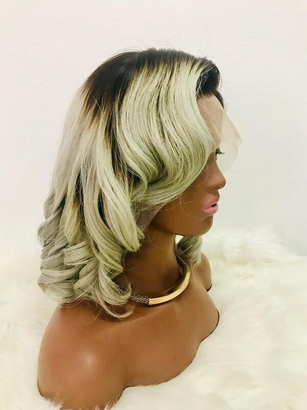 14"  1B Gray-Loose-wave Bob Wig (13x4 Lace Front)