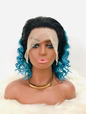 14&quot;  1B Blue-Loose-wave Bob Wig (13x4 Lace Front)