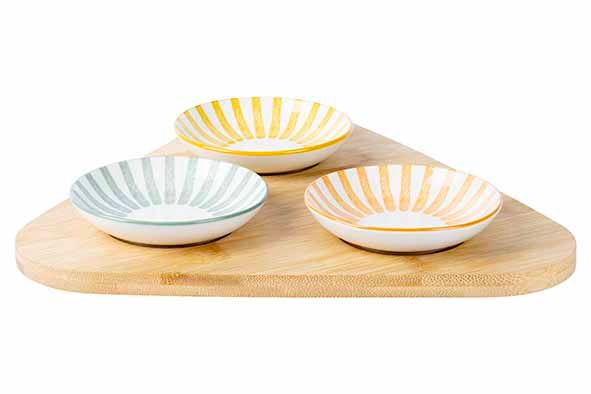 COPA APEROSET 4PCS - SERVEERPLANK + 3X APEROSCHAALTJE D10CM Artikel code 4997003/1184