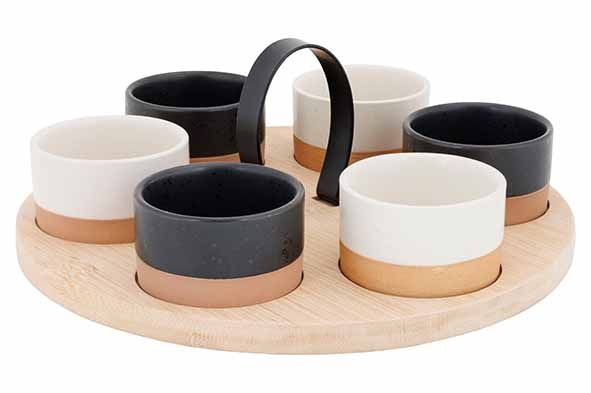 APEROSET BAMBOE SERVEERPLANK + 6 SCHAALTJES D6,5X4CM Artikel code 2920542/878