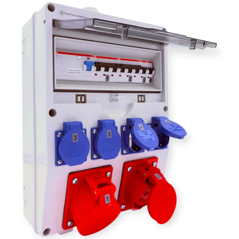 Wandverteiler ABB/PCE - 2x CEE 16A und  4x Schukdosen mit FI  paarweise gesichert