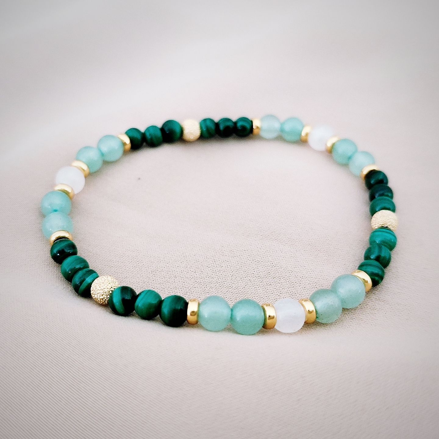 Bracelet malachite, aventurine, pierre de lune - Canopée