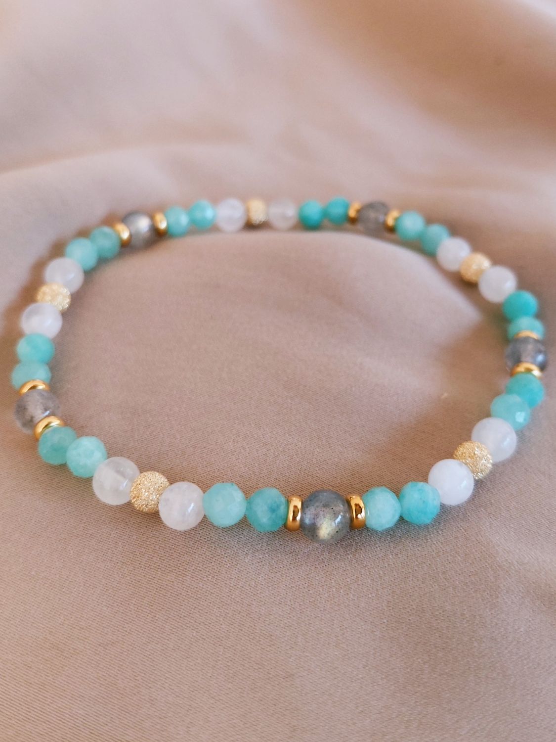 Bracelet amazonite, labradorite et pierre de lune - Éther