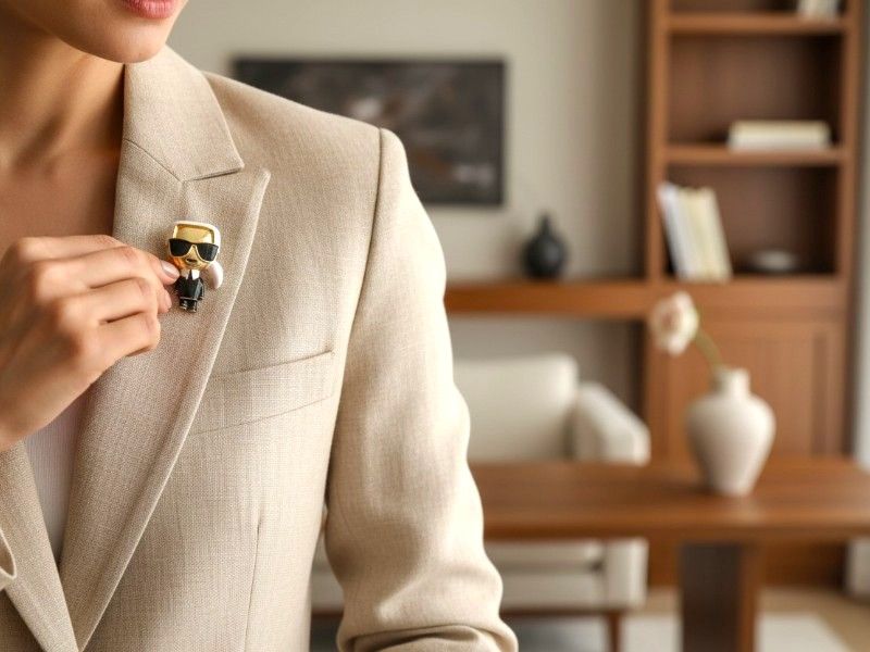 Broche émaillée Karl avec costume noir et lunette noire