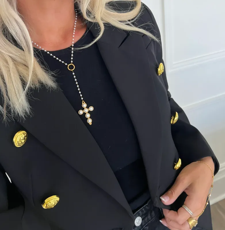 CHANSUTT LARIAT PEARL CROSS NECKLACE
