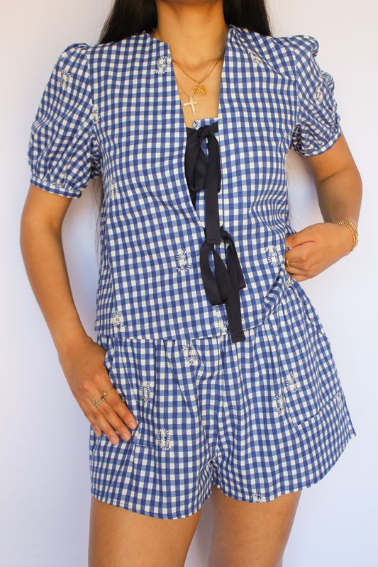 GINGHAM EMBROIDERED SHORTS