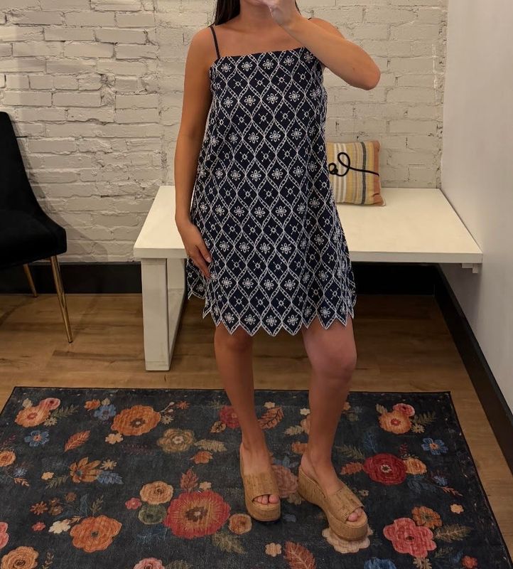 EMBROIDERED STRAPPY MINI DRESS