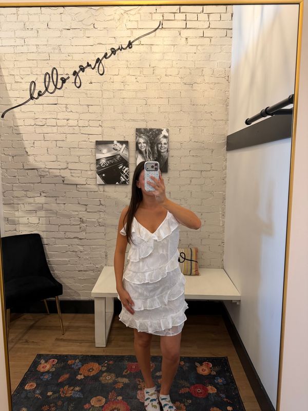 JACQUARD RUFFLE MINI DRESS