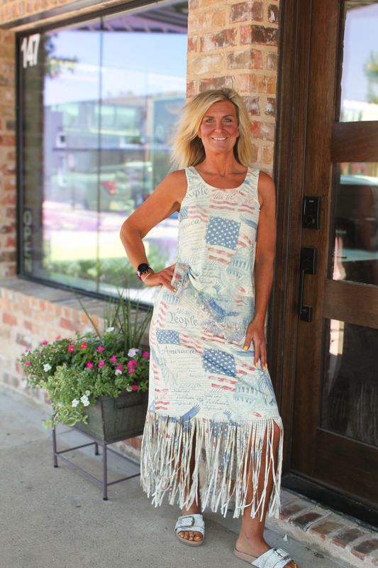AMERICANA FAUX SUEDE W/FRINGE SKIRT