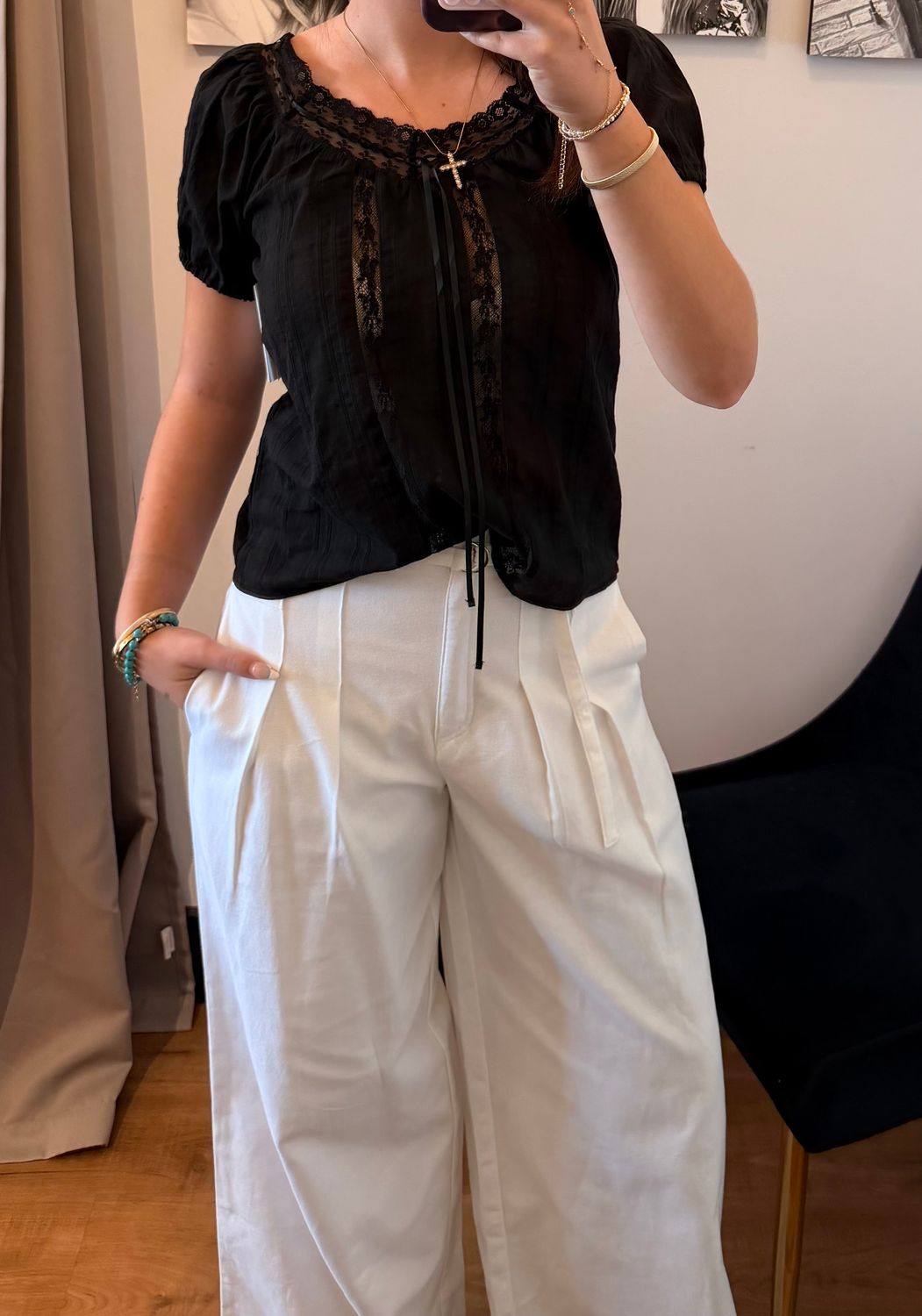 LACE TRIM S/S TOP