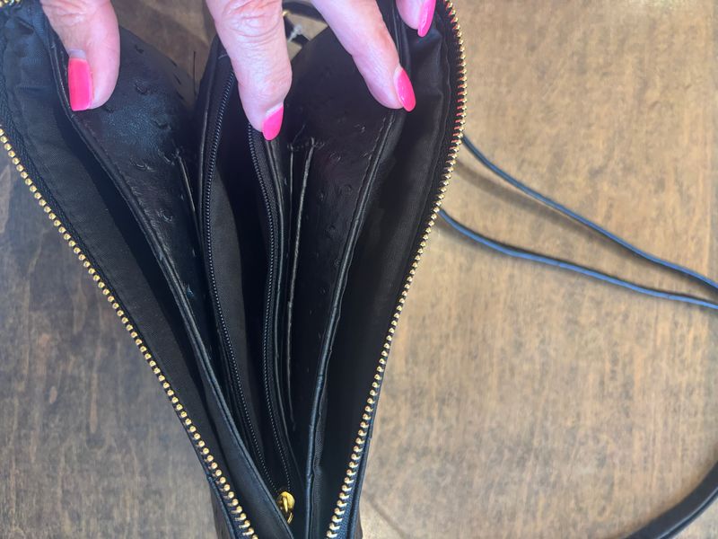 OSTRICH CROSSBODY OR WRISTLET BLACK