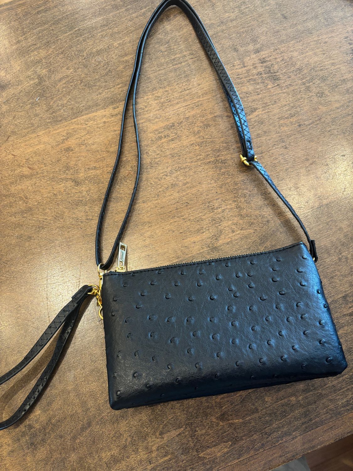OSTRICH CROSSBODY OR WRISTLET BLACK