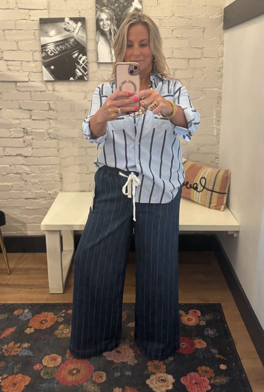 SLOUCHY WIDE STRIPE DRAWSTRING JEANS
