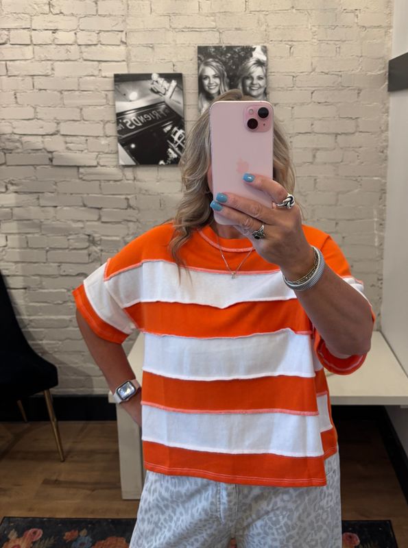 WIDE STRIPED S/S TOP